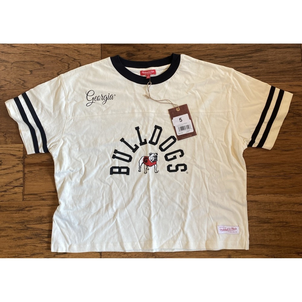 NWT Mitchell & Ness Women's Georgia Bulldogs Cropped Yoke Tee Large $55 MSRP